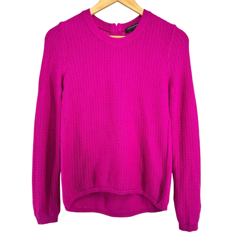 Banana Republic Petite XS Textured Knit Crew‎ Neck Sweater Fuchsia Zip Back